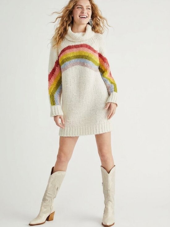 Free People Dresses & Skirts - Free People Wool Blend Rainbow Rays Mini Dress Sweater L NWT